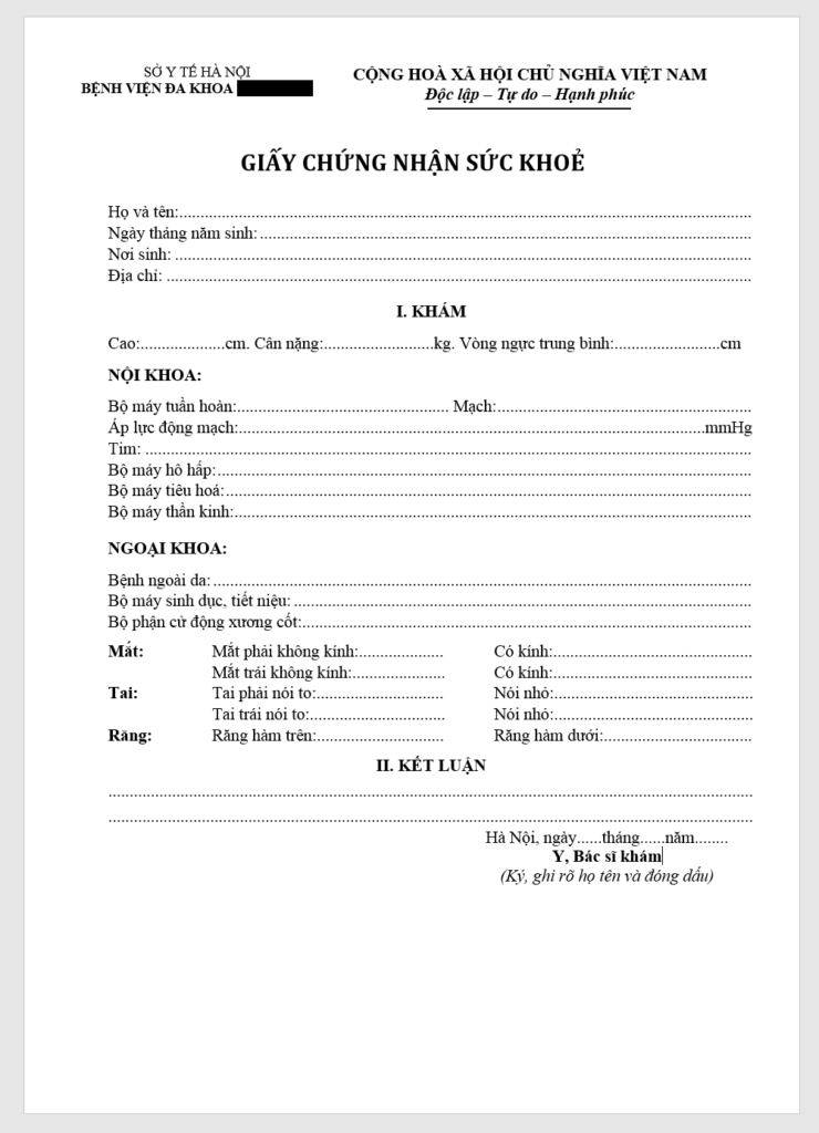 giấy khám sức khỏe A4