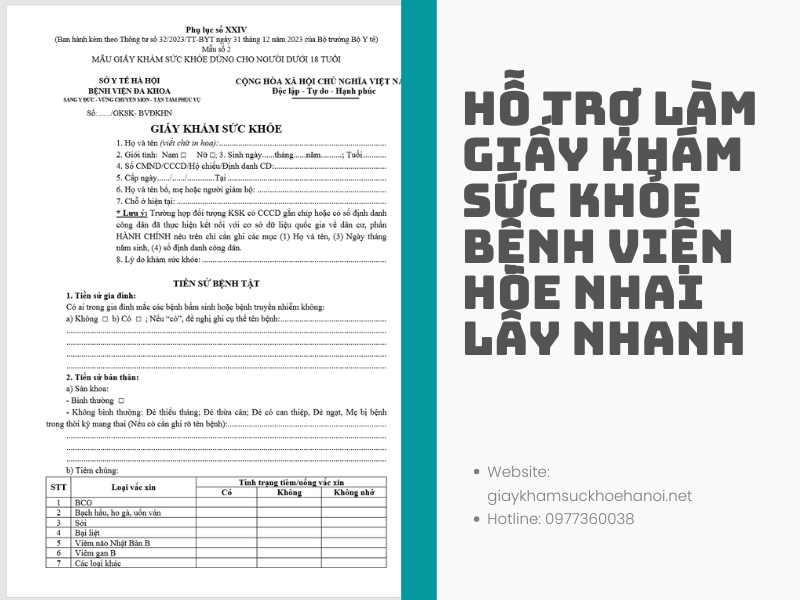 Thông tin về các loại giấy khám sức khỏe bệnh viện Hòe Nhai