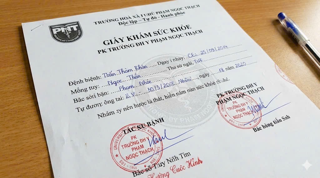 Giấy khám sức khỏe PK trường ĐH Y Phạm Ngọc Thạch
